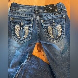 Miss Me Jeans Womens 25 Blue Denim Dark Wash Rhinestone Angel Wings Boot Cut